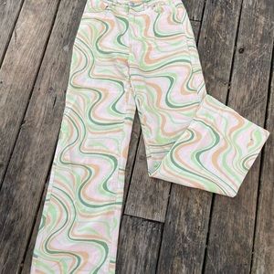 SHEIN Allover Print Slant Pockets High Waist Wide Leg Jeans SIZE 6